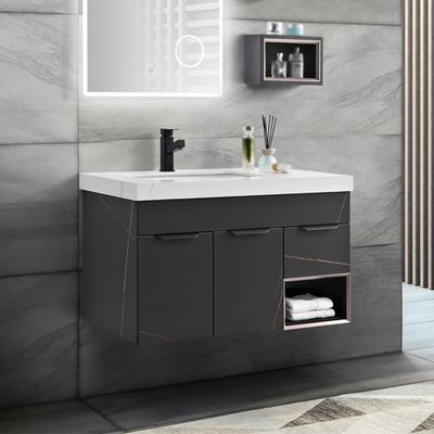 lavabo Salle de bain Meubles lavabo lavabo mineralmarble blanc brillant de 43 cm avec support en acier inoxydable 