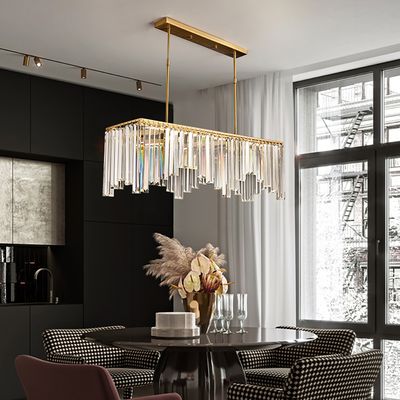 Modern Tiered K9 Crystal Kitchen Island Light with Brass Hanging Rod-Homary