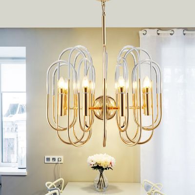 Postmodern Oval Bend 8-Light Glass Chandelier in Gold