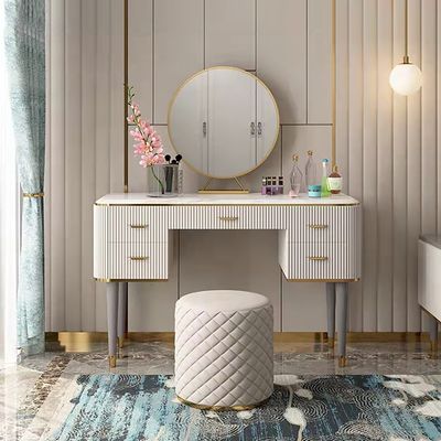 Modern Off White Makeup Vanity Set With Mirror & Stool-homary