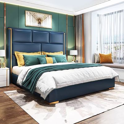 Modern Blue Platform Storage Bed with Tall Upholstered Headboard & Lift ...