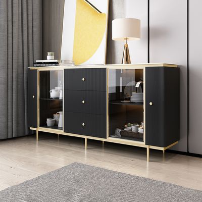 Modern Sintered Stone Top Sideboard Buffet with Doors & Shelves in ...