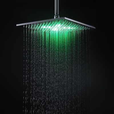 12 Inch Modern Square Solid Brass LED Rain Shower Head in Polished Chrome