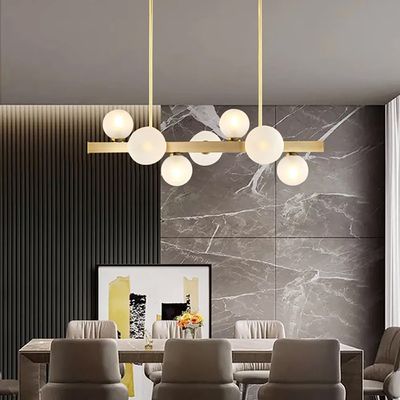 White Globe Shade 7-Light Linear Island Light in Gold-Homary