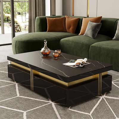 Modern Coffee Table with Storage in Black Center Table with Stainless ...