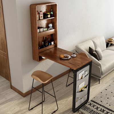 Table de bar pliante en bois moderne avec meuble de bar mural convertible