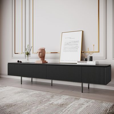1800 mm Modernes TV-Möbel in Schwarz mit Schubladen Medienkonsole mit Metallbeinen