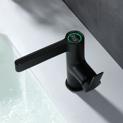 Grifo de lavabo de baño de un solo orificio negro moderno pantalla digital de temperatura inteligente