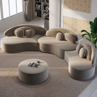 Modern Khaki 4 Pieces Curved Sectional Modular Sofa Velvet Upholstered ...