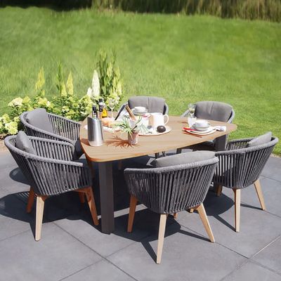7-Piece Outdoor Dining Set with Triangular Dining Table and Rattan Armchairs