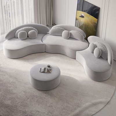 Modern Curved Sectional Modular Sofa Light Gray Velvet Upholstered 7 ...