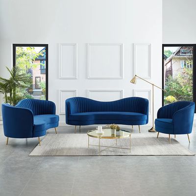 Florie Luxury Blue Velvet Sofa Set 3 Pieces Living Room Set Curved 3 ...