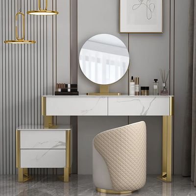 vanity with stool and mirror