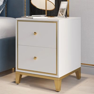 Modern White Nightstand with 2-Drawer and Gold Legs-Homary