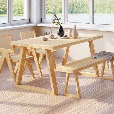 63" Natural Rectangular Dining Table Pine Wood Table for Dining-Homary