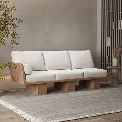 Eigen Antipoison melk 2460mm Walnut Japandi Solid Wood Living Room Sofa 3-Seater Cotton & Linen  Upholstery-Homary