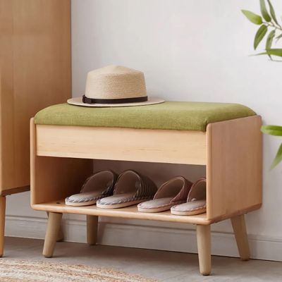 23.6" Modern Upholstered Green Shoe Rack Flip-Top Entryway Bench with Open Storage