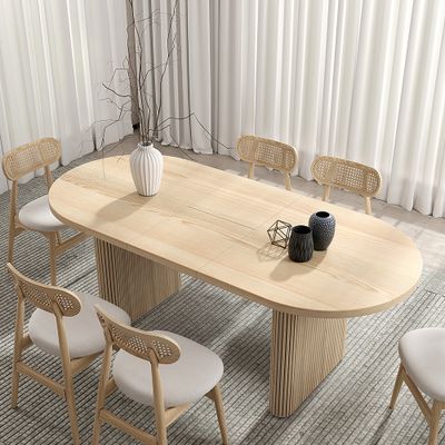 63"-79" Oval Extendable Dining Table with Butterfly Leaf 8 Seater Natural Oak-Homary