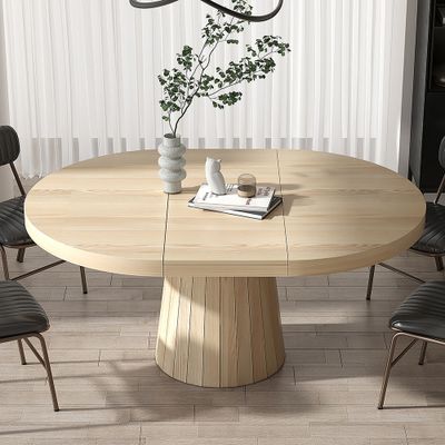39"-55" Extendable Dining Table for 6-Seater Natural Oval&Round Table Pedestal - Kitchen & Dining Furniture - Homary US