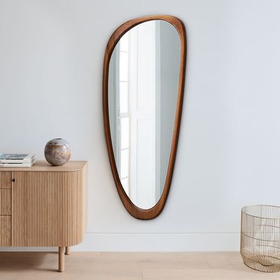 Rustic Asymmetrical Mirror Full Length Wall Mirror Wood Frame in Walnut