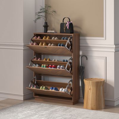 Capet Walnut Narrow Shoe Storage Cabinet with Flip Down Large Capacity ...