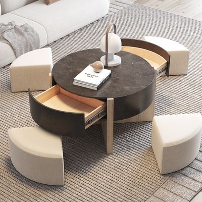 lizeth coffee table with 4 nested stools