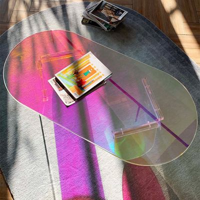 Table basse ovale moderne en acrylique transparent irisé avec 4 pieds 1200 mm - Meubles de Salon - Homary FR