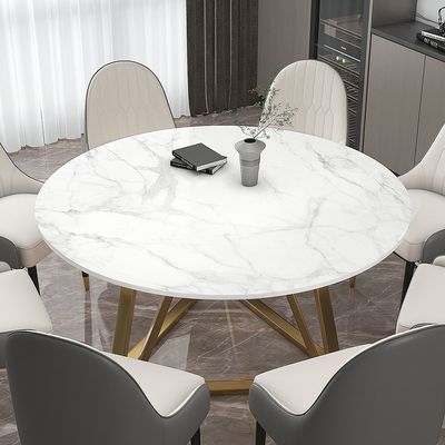 59'' White Modern Round Faux Marble Dining Table Stainless Steel Base ...