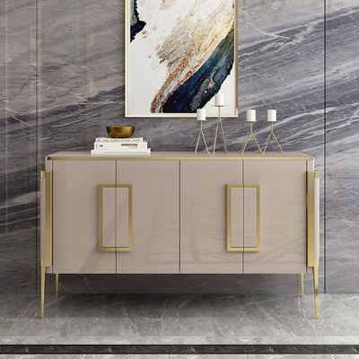 Vectic 1500mm Modern Champagne Sideboard Buffet Tempered Glass Top 4 Doors & 4 Shelves