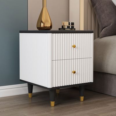 Modern 2 Drawers Black & White Nightstand with Drawer Low Bedside Table with Sotrage