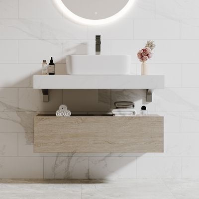 900mm Modern Floating Bathroom Vanity Set With Single Basin White and Natural