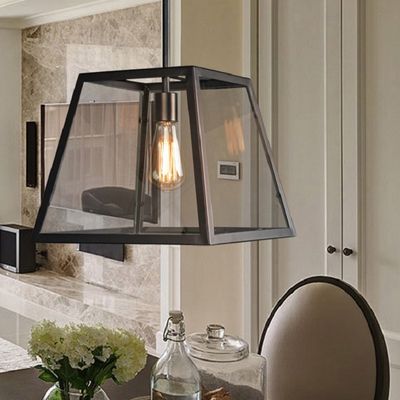 Luminaire suspendu moderne en métal à 1 ampoule, de forme trapézoïdale, couleur noire