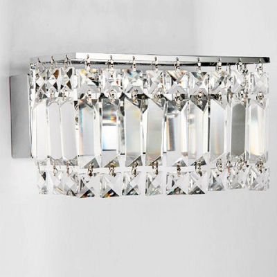 Modern 2-Light  Rectangle Wall Sconce with Glass Crystal Shade Polished Chrome Finish