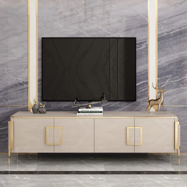 Modern Beige Tv Stand Rectangle Tv Stand With Storage Tv Console With Doors Media Console For