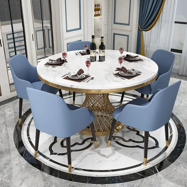 Modern 51 Round Pedestal Dining Table, Steel Round Dining Table Set