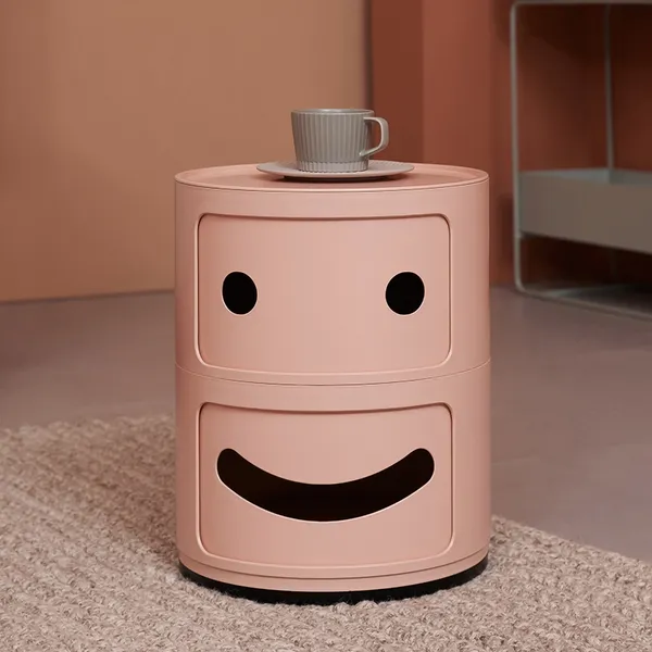Modern Nightstand Pink Round Nightstand With Drawers Storage Bedside Table
