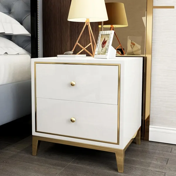 White and gold nightstand with drawers clearance