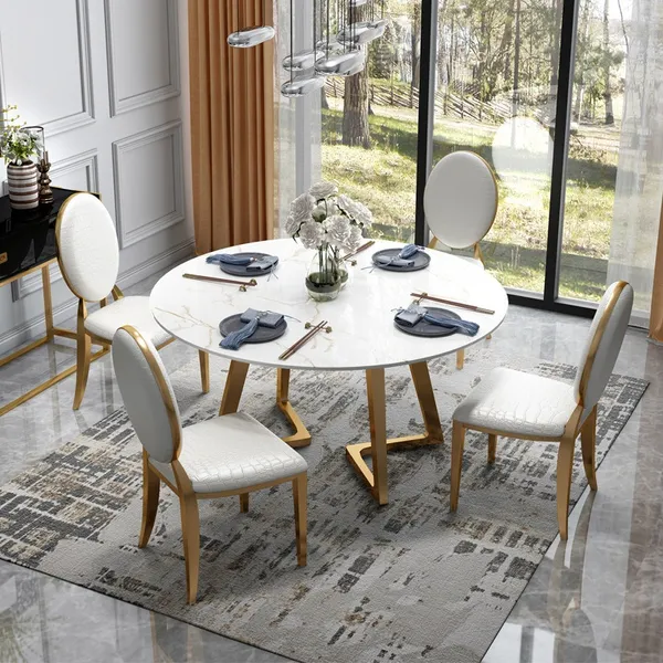 51 Inch Round Dining Table Modern White, Round Dining Table Marble Top