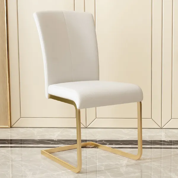 Moderne Minimalistische Gepolsterte Weisse Esszimmerstuhle Pu Leder Esszimmerstuhle Set Von 2 Gold Metallbasis