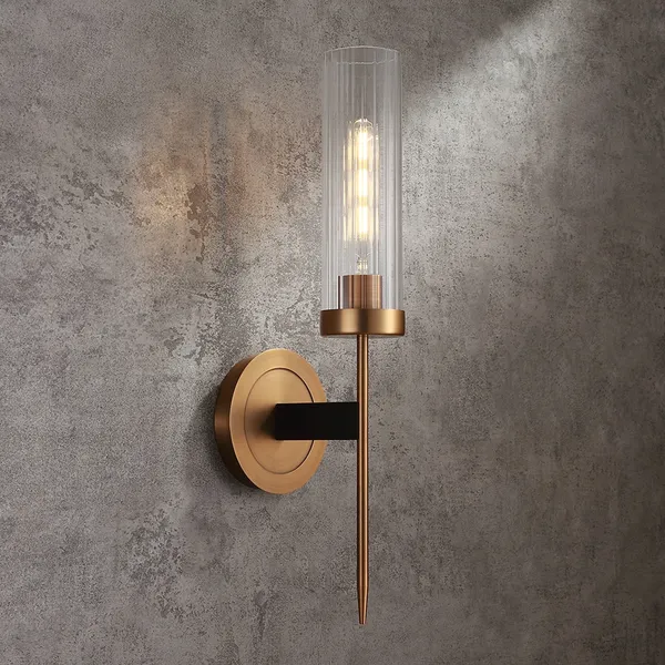 picture Brass Wall Sconce With Glass Shade modern minimalist 1 light cylinder