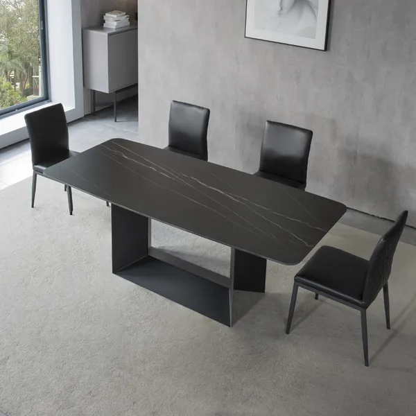 Modern Rectangle 71 Stone Dining Table In Black