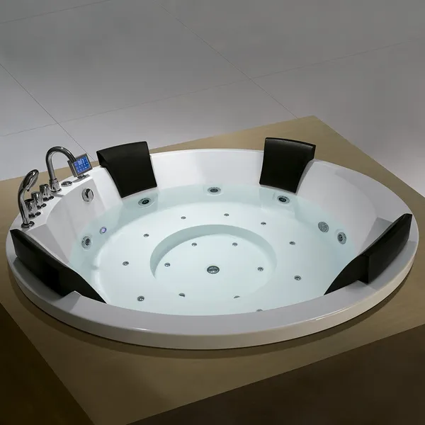 Modern 72 Round Led Drop In Jetted Tub White Acrylic Whirlpool Tub With Air Bubble With Pillows