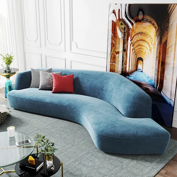 82 7 94 5 Blue Curved Sofa Upholstered Corner Chaise Sofa Velvet