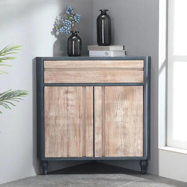 Modern Corner Cabinet Blue Accent, Accent Cabinet With Drawers