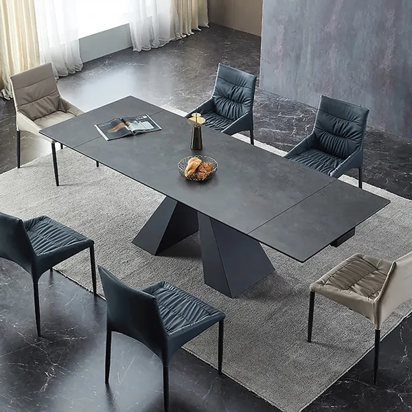 Minimalist Retractable Rock Slab Rectangular Luxury Folding Dining Table