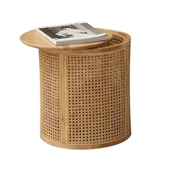 Modern Round End Table With Storage Rattan Side Table