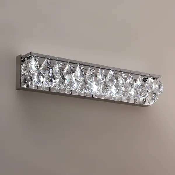 Modern Luxury Luminous Led Crystal Wall Sconce Bath Vanity Light In Polished Chrome Finish