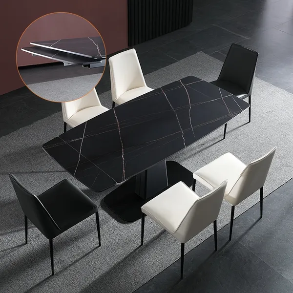 Black Extendable Dining Table Rectangular Stone Dining Room Table