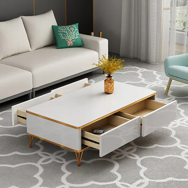 White Rectangle Coffee Table With, White Rectangular Coffee Table With Storage