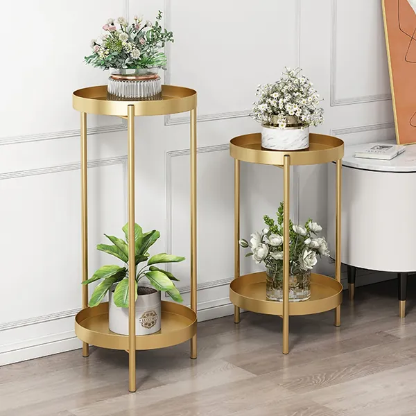 Round Metal Plant Stand 2 Tiered Gold Plant Pot Stand For Indoor Outdoor In Large